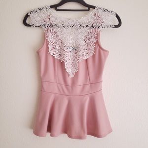 Pink Lace Peplum Top